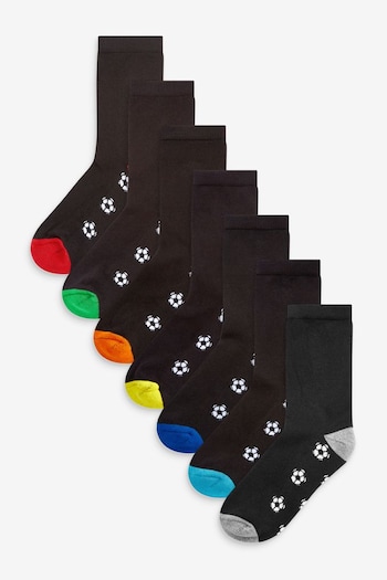 Black Football Cotton Rich Cushioned Socks 7 Pack (A96865) | £11 - £13