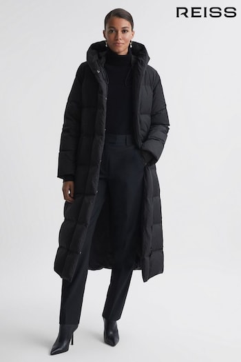 Reiss Black Larissa Long Belted Puffer Coat (A96970) | £398