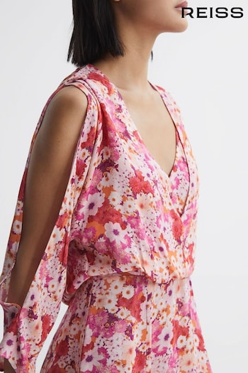 Reiss Pink Annalisa Open Back Split Sleeve Mini Dress (A96981) | £65