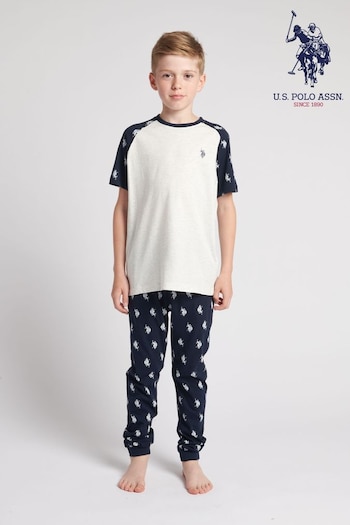 U.S. Shirts Polo Assn Blue AOP DHM T-Shirt And Trousers Set (A97437) | £30 - £36
