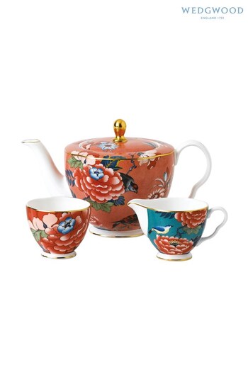 Wedgwood Blue Paeonia Blush Teapot, Sugar And Cream Set (A97469) | £305