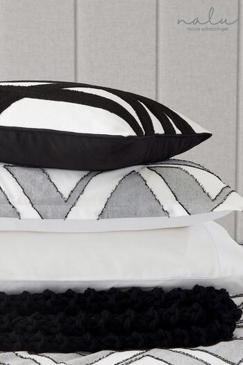 Nalu Nicole Scherzinger Black Alana Clipped Cotton Jacquard Oxford Pillowcase (A97816) | £22