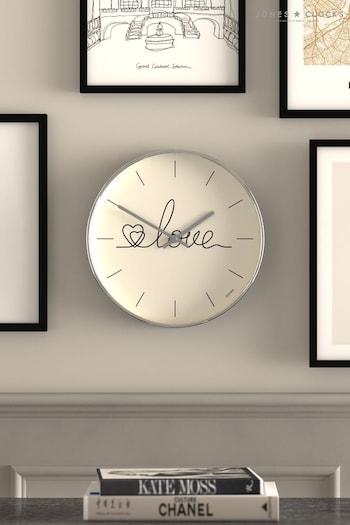 Jones Clocks Silver Silver Love Graphic Wall Clock (A98021) | £32
