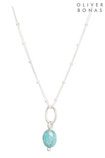 Oliver Bonas Blue Lucia Sterling Silver Loop And Oval Amazonite Drop Necklace (A98191) | £55