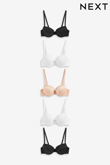 Black/White/Nude Pad Balcony Cotton Bras 5 Pack (A98577) | £40