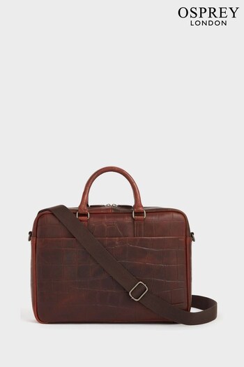 OSPREY LONDON Brixton Croc Leather Laptop Brown Bag (A98847) | £175