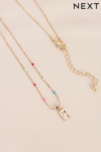 Gold Tone R Initial Beaded Necklace Letter R (A98944) | £6