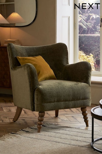 Plush Chenille Moss Green, Bronx Leg Rudy Accent Chair (A98973) | £350