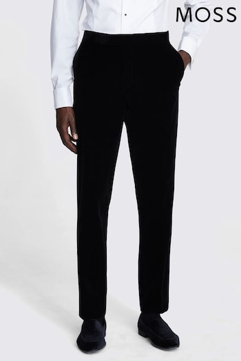 MOSS Black Slim Fit Velvet Dress Trousers hem (A99324) | £80