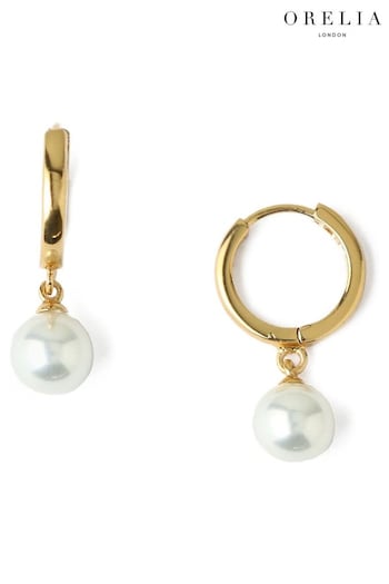 Orelia London Pearl Drop Huggie Hoop Earrings (A99989) | £22