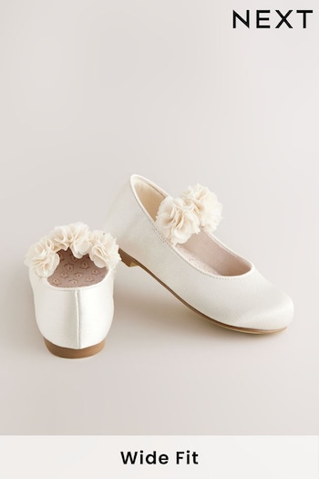 Ivory Wide Fit (G) Satin Bridesmaid Occasion Corsage Mary Jane Shoes (AA0151) | £20 - £23