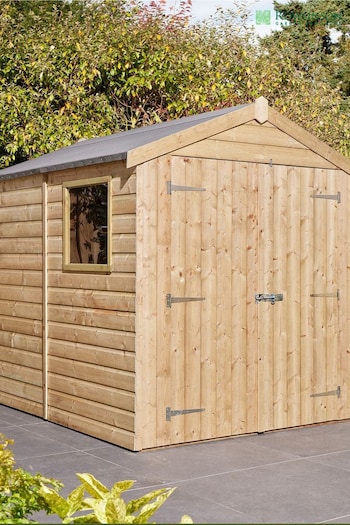Rowlinson Natural Shiplap Apex Double Door 8 x 6ft Garden Shed with Window (AA0350) | £0