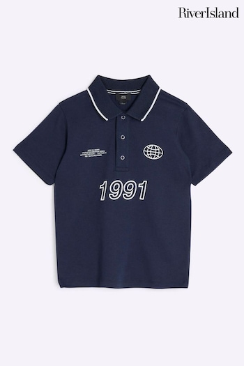 River Island Blue Boys Graphic Polo T-Shirt (AA0458) | £16