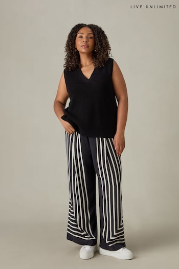 Live Unlimited Black Live Unlimited Curve Mono Stripe Wide Leg Black Trousers (AA0580) | £69