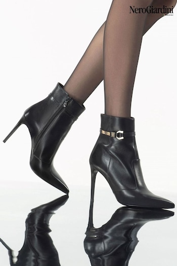 NeroGiardini Black Leather Pointed Heeled Ankle Boots (AA0637) | £220