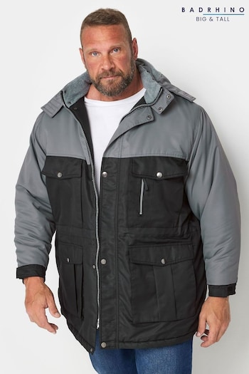 BadRhino Big & Tall Grey Fleece Lined Hooded Coat (AA1032) | £85
