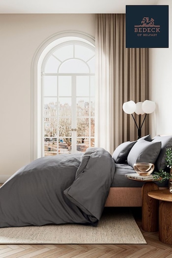 Bedeck of Belfast Charcoal 400 Thread Count 100% Cotton Sateen Flat Sheet (AA1084) | £40 - £60