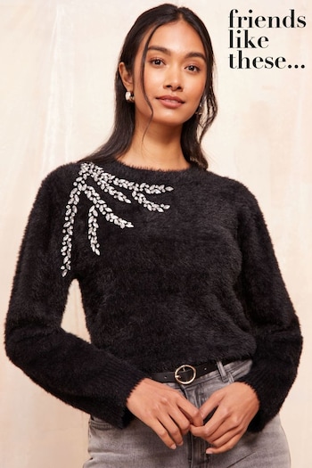 Friends Like These Black Eyelash Embellished Neck Jumper (AA1412) | £46