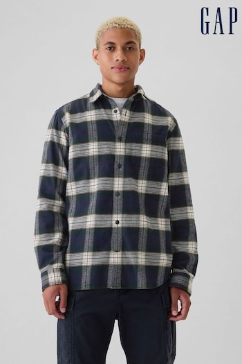 Gap Navy Blue Midweight Cotton Long Sleeve Flannel Shirt (AA1428) | £40