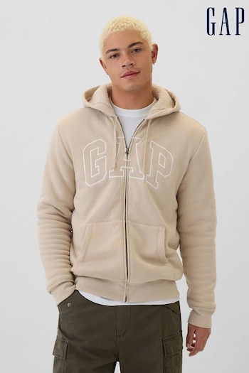 Gap Beige Logo Sherpa-Lined Zip Through Hoodie (AA1438) | £45