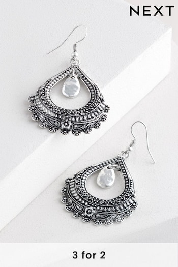 Silver Tone Boho Teardrop Earrings (AA1611) | £10