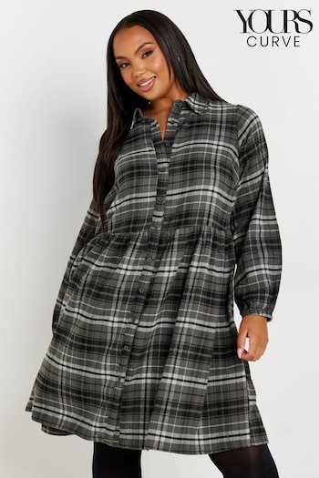 Yours Curve Grey Limited Long Sleeve Mini Check 100% Cotton Shirt Dress (AA2413) | £34