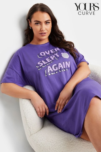 Yours Curve Purple Overslept Again Sleep 100% Cotton T-Shirt (AA2610) | £19