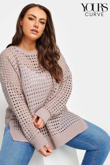 Yours Curve Pink Crochet Side Split Jumper (AA2624) | £29