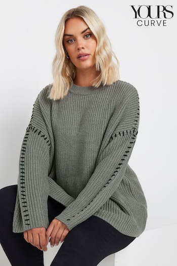 Yours Curve Grey Blanket Stitch Jumper (AA2638) | £31