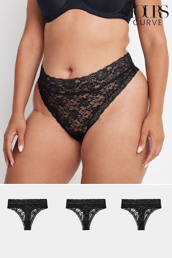 Yours Curve Black Lace Thongs 3 Pack (AA2643) | £19