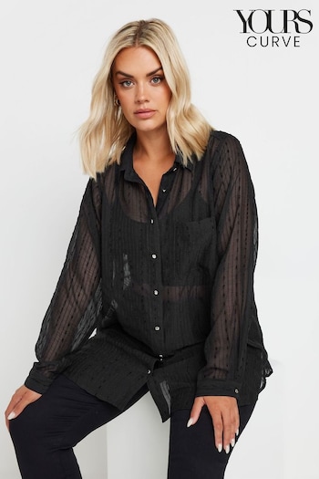 Yours Curve Black Texture Sheer Shirt (AA2712) | £29