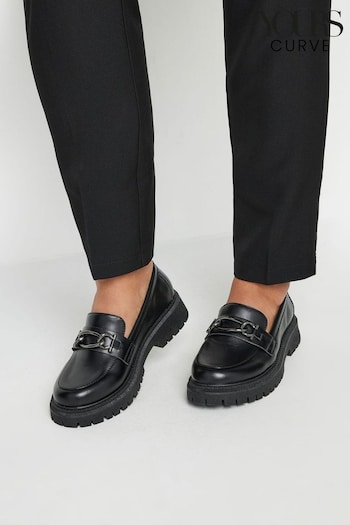 Yours Curve Black Extra Wide Fit Metal Trim Loafers (AA2740) | £34