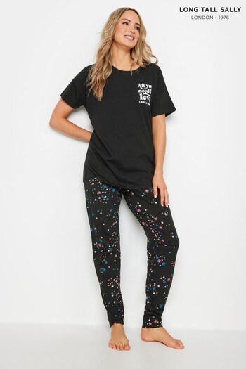 Long Tall Sally Black Star Print 'All You Need Is Love' Slogan Pyjama Set (AA2843) | £29