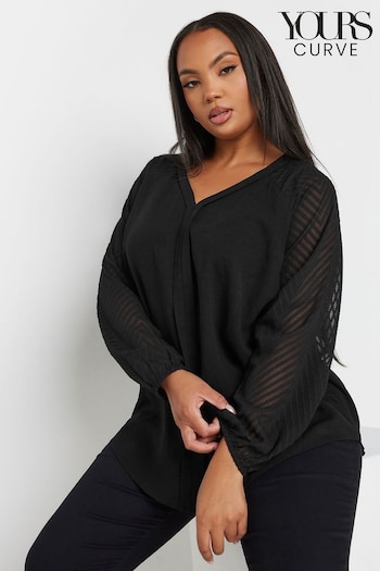 Yours Curve Black Burnout Sleeve Blouse (AA2855) | £29