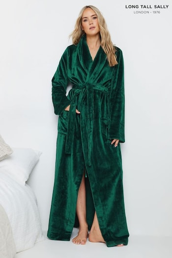 Long Tall Sally Green Fluffy Shawl Collar Maxi Robe (AA2897) | £39