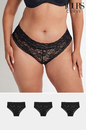 Yours Curve Black Lace Brazilian Briefs 3 Pack (AA2918) | £19