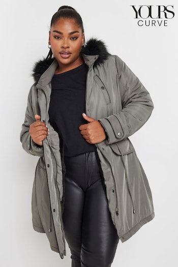 Yours Curve Grey Plush Faux Fur Trim Parka (AA2925) | £81