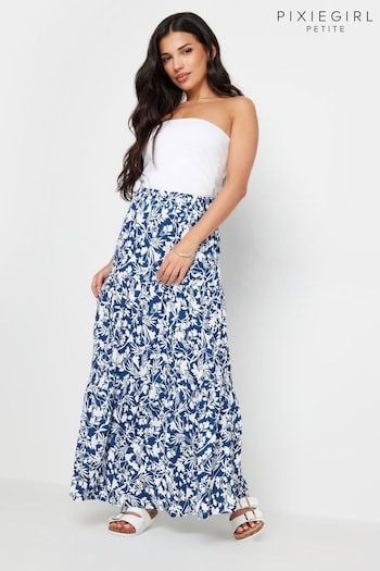 PixieGirl Petite Blue Floral Print Tiered Maxi Skirt (AA3159) | £34