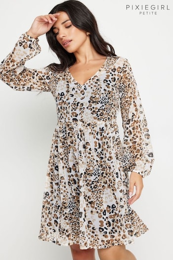 PixieGirl Petite Brown Leopard Print Smock Mini Dress (AA3169) | £35