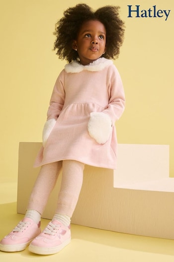 Hatley Pink Rose Elegance Herringbone Faux Fur Trim Dress (AA3435) | £35