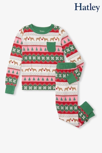 Hatley Puppy Hearts Fairisle Christmas White Pyjamas (AA3449) | £26