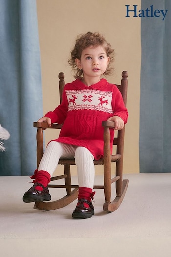 Hatley Red Christmas Flared Cable Knit Jumper Dress God (AA3469) | £35