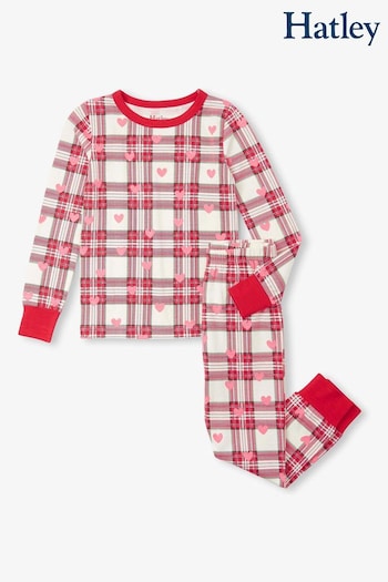 Hatley Hearts Plaid Stretch Cotton White Pyjamas (AA3479) | £26