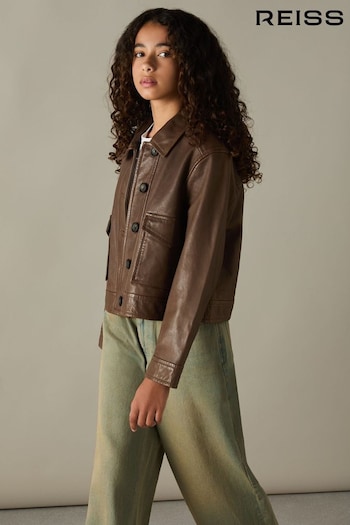 Reiss Brown Hanson 9-13 yrs Leather Patch-Pocket Jacket (AA3639) | £220