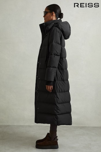 Reiss Black Dalby Petite Longline Hooded Puffer Coat (AA3674) | £398