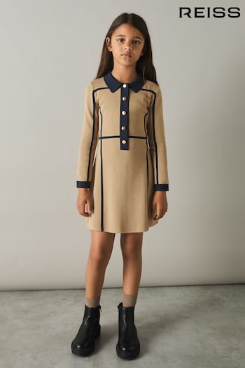 Reiss Camel Nic 9-13 yrs Panel-Intarsia Jersey Dress (AA3678) | £74