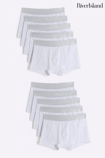 River Island Grey Cotton Stretch Trunks 10 Pack (AA3779) | £45