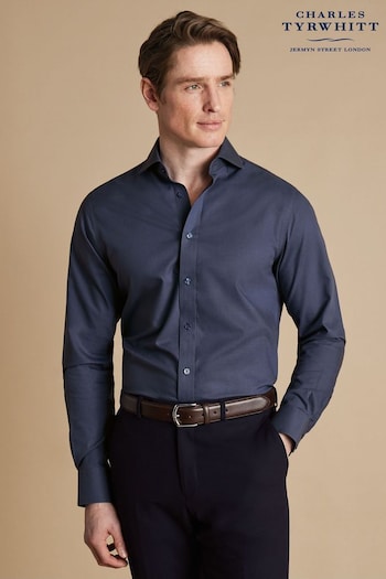 Charles Tyrwhitt Blue Slim Fit Cutaway Collar Non Iron Poplin Shirt (AA3927) | £65