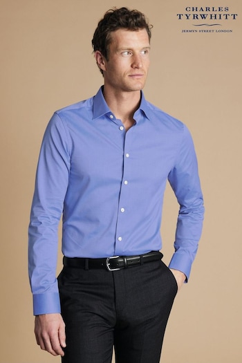 Charles Tyrwhitt Blue Slim Fit Egyptian Cotton Ascot Weave Shirt (AA3944) | £75