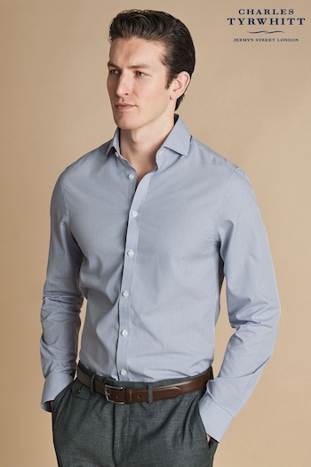 Charles Tyrwhitt Grey Slim Fit Non Iron Marysia Collar Mini Gingham Shirt (AA3960) | £65